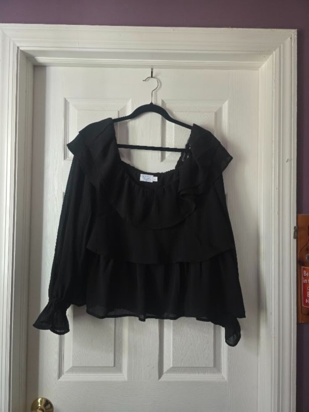 NWT Time and Tru XXL 20 Black Tiered Ruffle Blouse Sheer Sleeve